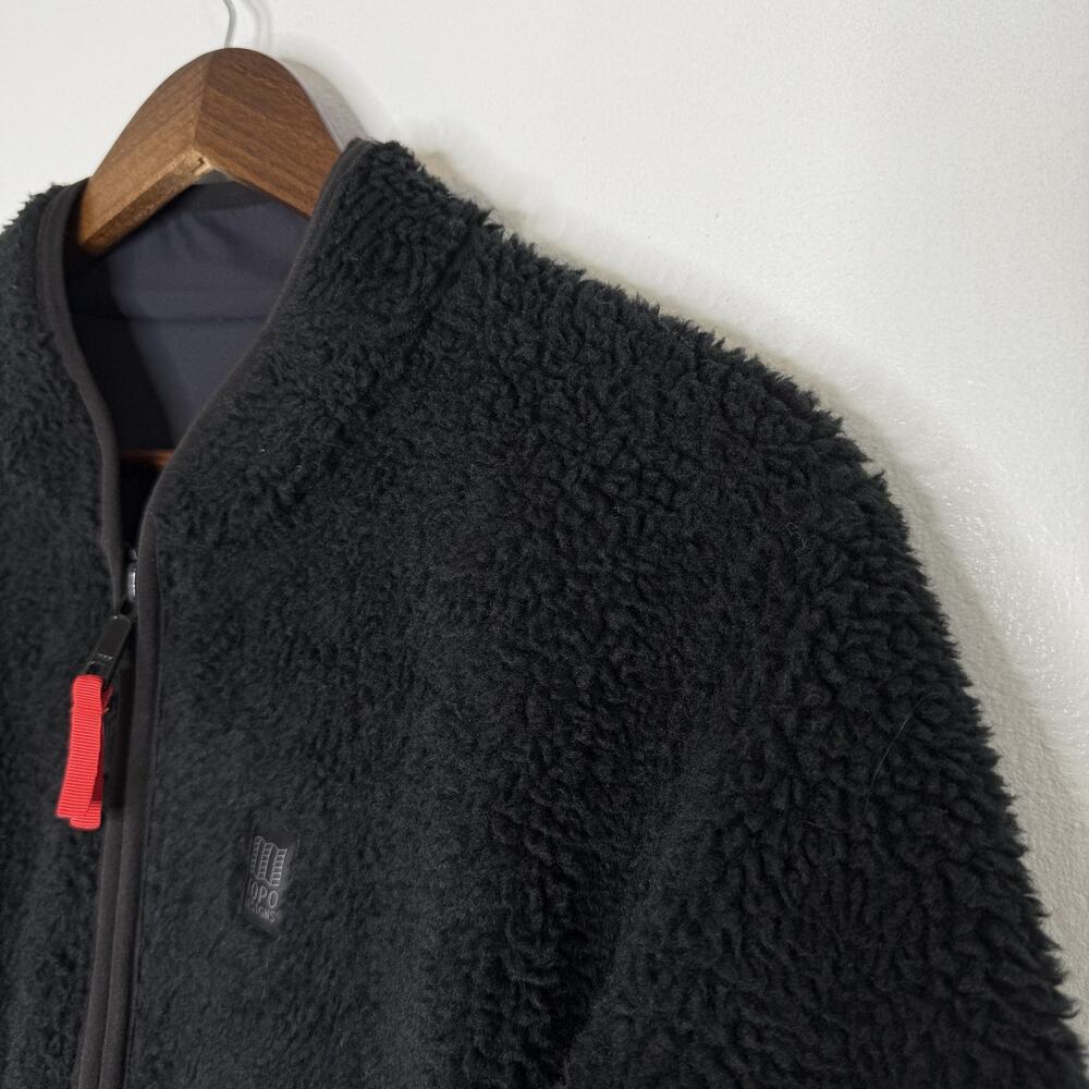 Topo Designs Jacket Mens Small Black Reversible Sherpa Fleece Zip Pockets